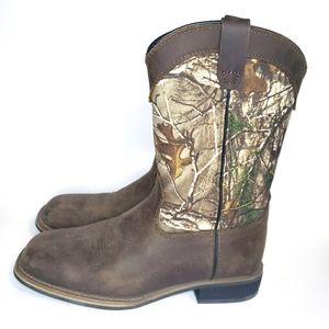 JUSTIN Leather Brown Round Toe Camouflage Boots Youth Sz 2